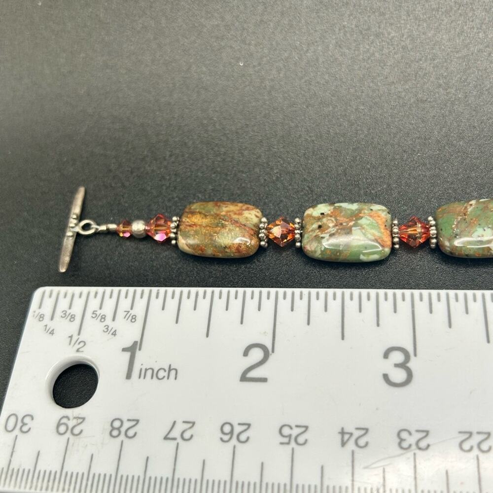 Green Stone Bracelet 925 silver clasp. Olive brown camo orange #100 - Picture 4 of 8